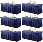6 Packs Navy Blue Spandex Tablecloths for 8 Foot Rectangle Tables by PartyTalk