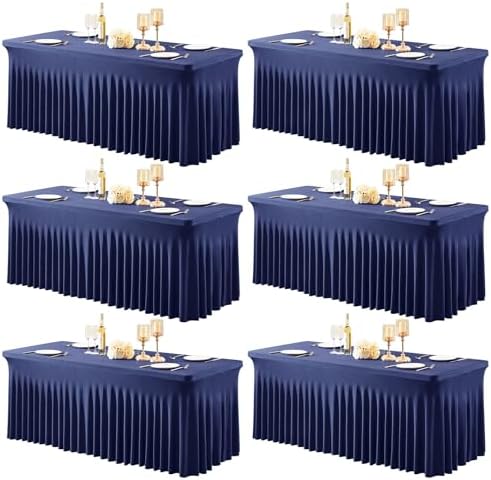 6 Packs Navy Blue Spandex Tablecloths for 8 Foot Rectangle Tables by PartyTalk