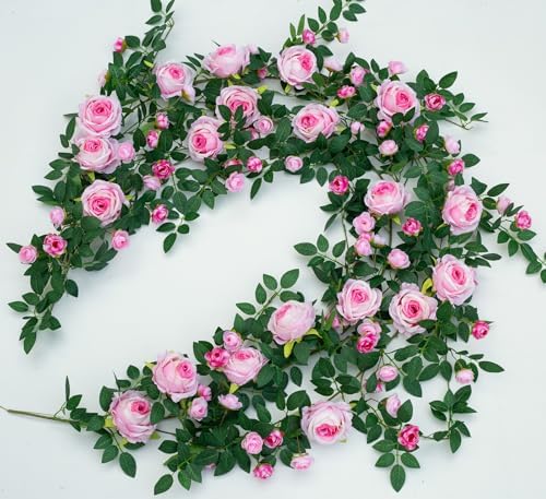 2 PCS 12FT Bendable Flower Garland, Fake Rose Vine for Home Decor,Pink - Image 6