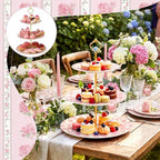 Lallisa 3 Tier Tea Party Cake Stand 10", 9" and 7" Ceramic Shabby Floral Dessert Stand with Metal Rack Coquette Cupcake Tower for Wedding Bridal Shower Baby Shower Decoration - Image 6
