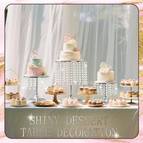 Metal Mirror Cake Stand Set with Crystal Pendants - Elegant Dessert Table Display for Weddings, Birthday Parties, Baby Showers, Events - Sturdy Crystal Bling Cupcake Stands for Pastries, Sweets, Decorations (Silver, Set of 3) - Image 5