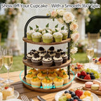 Cupcake Stand, 360° Rotating Wooden Cupcake Stand 3 Tier Large Dessert Table Display Set Cupcake Tower Tiered Tray Stand Serving Tray for Party Supplies Vendor Display Farmhouse Decor (2 Pack) - Image 2