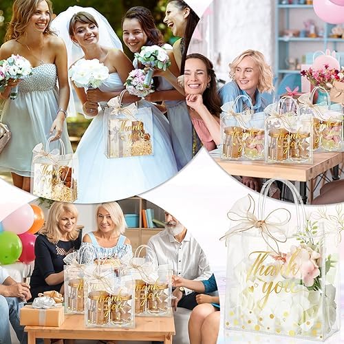Fulmoon 50 Pcs Clear Thank You Gift PVC Bags with Handles, Transparent - Image 5