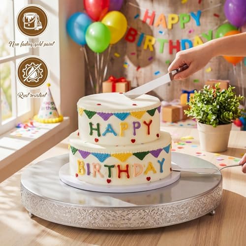Wenqik 20 Inch Silver Cake Stand Metal Round with Cutter Spatula, Classic - Image 4