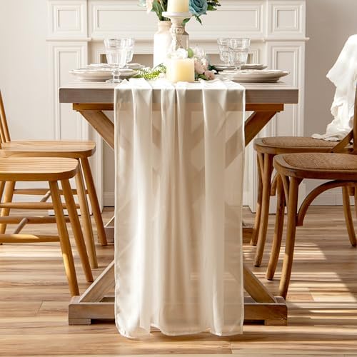 Sheer Chiffon Table Runner 35x120 Inches, Ivory 12 Pack - Image 3