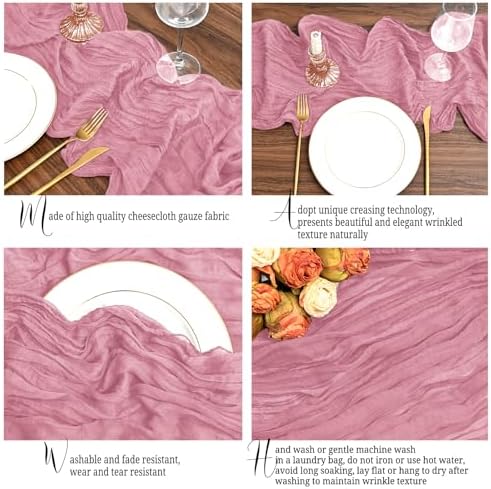12 Pack Dusty Rose Table Runner 10Ft Long Cheesecloth Table Runner Rustic Gauze Table Runner Romantic Sheer Fabric Cheese Cloth Table Runners for Wedding Party Bridal Baby Shower - Image 4