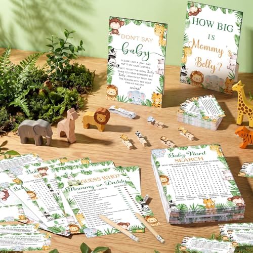 Funnymoom 426 Pcs Jungle Baby Shower Games Set, 8 Safari Animal Party - Image 2