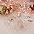 Liacere 150PCS Rose Gold Plastic Plates - Clear Rose Gold Disposable Plates with Glitter Bamboo Handle Cutlery - 60 Baroque Elegant Plates, 30 Forks, 30 Spoons, 30 Knives for Wedding ＆ Party & Summer - Image 3