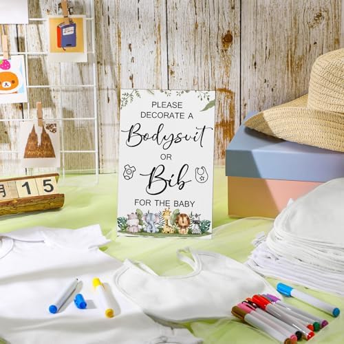 Roowest 35 Pcs Baby Shower Bibs Game with Bib Bodysuit Marker, Jungle - Image 4