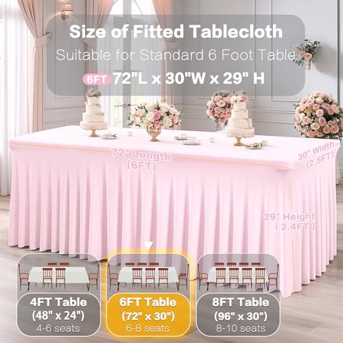 6 Packs Baby Pink Spandex Table Clothes for 6FT Rectangle Tables, Wrinkle Free Fitted Table Cover for Event, Wedding, Banquet & Parties - Image 3