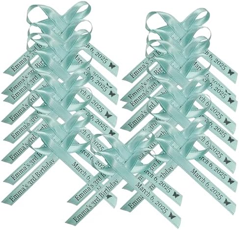25 Personalized Ribbons Assesmbled Bows Custom Bridal Shower Favor Party Favors Wedding Bridesmaid Memorial Ribbons Funeral Baby Invitations Mis XV años Quinceanera (Aqua) by AmysBubbling
