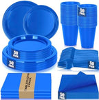 Blue Plastic Party Plates 50 Guests Disposable Dark Blue Plates&Napkins Set by UseOnceDoneRight
