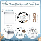 Funnymoom 50 Sets Cowboy Baby Shower Favors for Guest A Little Cowboy is on the Way Acrylic Clear Shot Glasses Thank You Cards and Twine Organza Bags for Western Baby Shower Birthday Party Decorations - Image 4