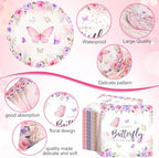 Ziliny 250 Pcs Butterfly Baby Shower Party Tableware Set a Little Butterfly Is on the Way Baby Shower Decorations Pink Purple Floral Paper Plates Napkins and Cups for 50 Guest(Cute Style) - Image 2