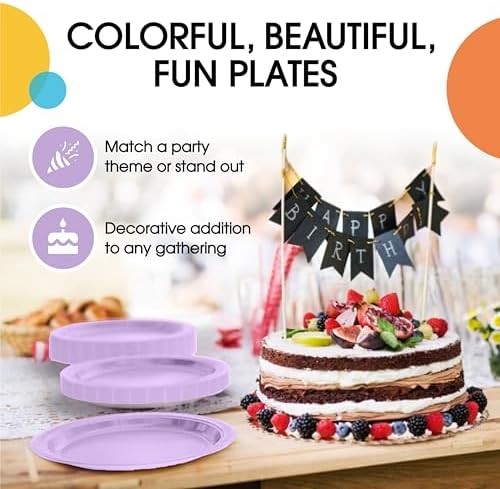 Party Solids Exquisite Lavender Paper Plates Disposable Heavy Duty 200 Pcs - 100-7" & 100-9" Lavender Disposable Plates For Party Heavy Duty 350 GSM For Birthday Supplies - Image 5