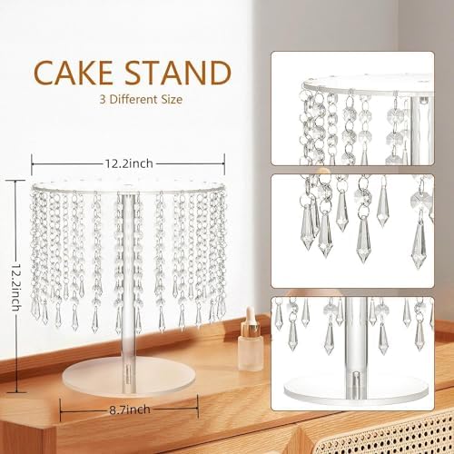 Round Cake Stand - 12 Inch Diameter Acrylic Dessert Display Stand with Crystal Chandelier, Cupcakes Serving Plate for Party Wedding Birthday Festival Event Decorations - Image 5