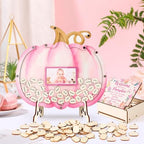 YLOLUL 62 Pcs Pumpkin Baby Shower Guest Book Alternatives Set Fall Baby Shower Guestbook Photo Frame with Wood Pumpkin Slices Rustic Guest Book Alternative for Baby Boy Birthday Party (Pink) - Image 6