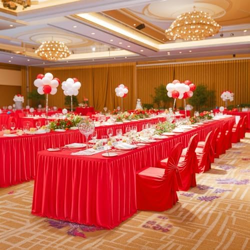 17ft Red Table Skirts for Rectangle Tables Polyester Pleated Table Skirt Desk Skirts Ruffle Table Skirt cloth for Wedding Birthday Party Baby Shower Bridal Shower Banquet Table Skirts - Image 4