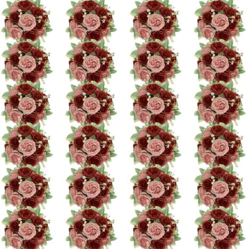 24 Bundles Peonies Artificial Flowers Bulk, Dusty Rose & Terracotta by Nagobi