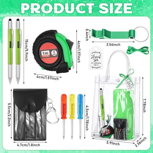 Leinuosen 6 Set Baby Shower Prizes for Men with Cleaning Cloth Bottle Opener Screwdriver Tape Measuring Keychain Multi Tool Pen Gift Bag Baby Shower Game Prizes for Winner(Green,Classic Style) - Image 2