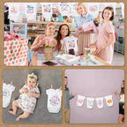 Panitay 126 Pcs Baby Shower DIY Bodysuit Set Bib 25 Blank White Newborn Bodysuit 25 Stencils 24 Marker 1 Sign 50 Pins(Kraft) - Image 6