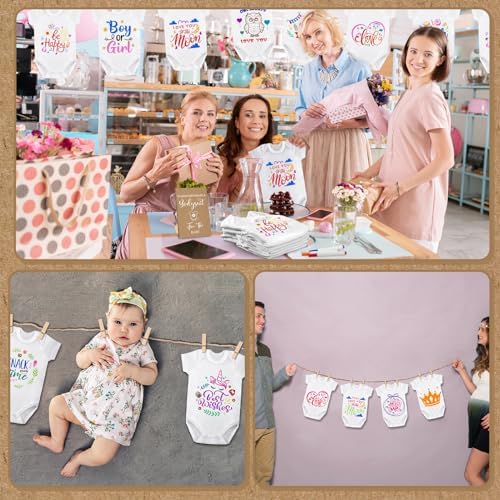 Panitay 126 Pcs Baby Shower DIY Bodysuit Set Bib 25 Blank White Newborn Bodysuit 25 Stencils 24 Marker 1 Sign 50 Pins(Kraft) - Image 6