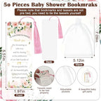 Whaline 50 Sets Baby Shower Favors Pink Floral Flower Engraved Retractable Ballpoint Pens with Thank You Bookmarks and Organza Bags for Gender Reveal Party Gifts Guest Prizes - Image 2