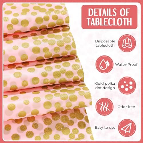 Tudomro 16 Pack Pink and Gold Plastic Tablecloths Satin Runner Set - Image 3