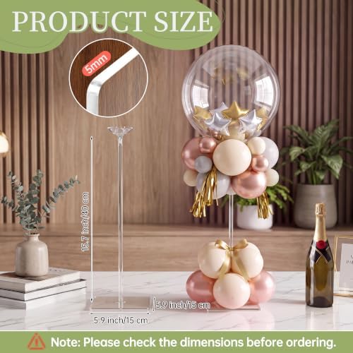 Aneco 12 Pieces Clear Acrylic Balloon Stand Set 15.7 Inches Height Balloon Centerpieces Stand with 12 Water Bags for Table Top Birthday Wedding Party Event Decoration (Balloons Not Included) - Image 2