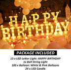 138pcs Happy Birthday Marquee Light Up Letters- LED Letter Number Light Sign with Round Light Balloons Decoration for Birthday Home Table Decor White - Image 2