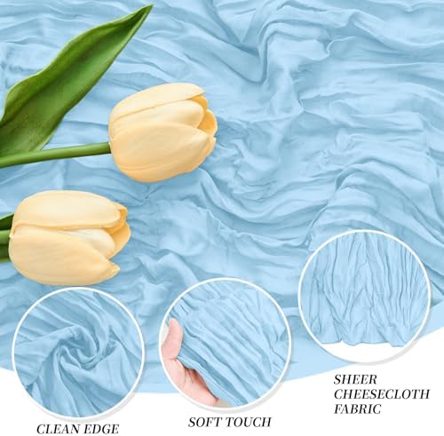 18 Pack Baby Blue Cheesecloth Table Runner 21.5x120 Inch,Semi Sheer Boho Gauze Cheese Cloth Fabric Table Runners 10 FT Long for Wedding Party Baby Shower Birthday Home Decor Holiday Decorations - Image 4