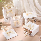 Kolldenn 50 Pcs Mini White Gift Bags Bulk with Beige Bow Ribbon Handles - Image 3