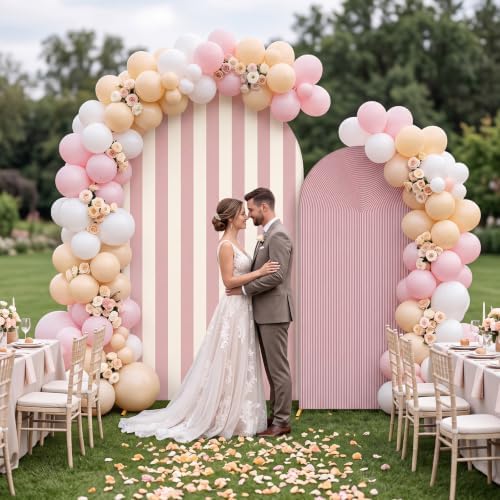 Blush Pink 2 Set Striped & Solid Ripple Arch Backdrop Cover Decor - Image 5
