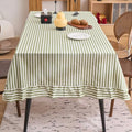 vctops Farmhouse Sage Green Stripe Ruffle Table Cloth, Boho Cotton Linen Tablecloth, Washable Table Cover for Rectangle Table Baby Shower Kitchen Party Wedding Decor (Green B,55"x118") by vctops