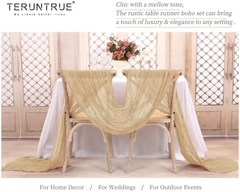Teruntrue 20 Pack Beige Cheesecloth Table Runner 17x108 Inch, Boho Gauze Sheer Fabric Cheese Cloth Table Runners for Wedding Party Bridal Shower Baby Shower Birthday Home Decor Garden Farmhouse - Image 4