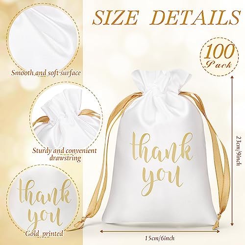 Roowest 6 x 9 Inch 100 Pcs Thank You Satin Gift Bags, White - Image 2