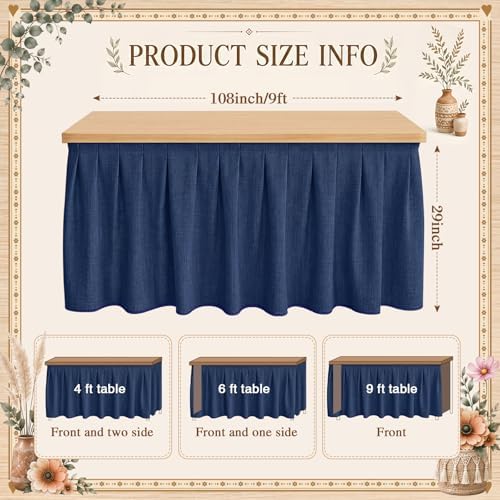 Tingjoo Dark Blue 9 ft X 30'' Teacher Desk Skirts Linen Textured Desk Tablecloth Skirts Pleated Office Decor Back to School Supplies for Classroom School Office Rectangular Round Table Cover - Image 3