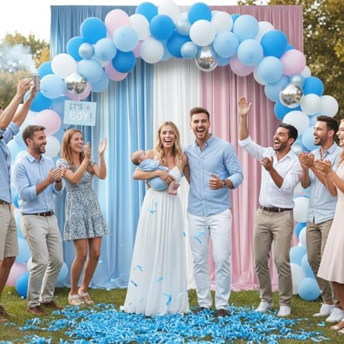 Backdrop Curtain 10x7ft, Gender Reveal Backdrop for Baby Shower, Wrinkle-Free Polyester Fabric Photo Backdrop Curtain, Blue, Pink, and White for Wedding and Party Decorations,5 Panels - Image 4