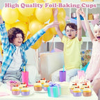 200 Pack Aluminum Cupcake Liners with Lids,Pastel,Plain - Image 5