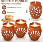 JarThenaAMCS 12 Pcs Cantaritos De Barro Mexicanos Candles Mini Terracotta Clay Pottery Candle Brown White Floral Decorative Mexican Candle for Cinco De Mayo Party Decoration Gifts - Image 2