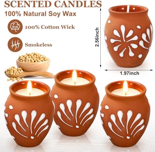 JarThenaAMCS 12 Pcs Cantaritos De Barro Mexicanos Candles Mini Terracotta Clay Pottery Candle Brown White Floral Decorative Mexican Candle for Cinco De Mayo Party Decoration Gifts - Image 2