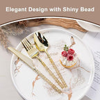 300PCS Gold Plastic Silverware, Heavy Duty Disposable Utensils Set - Image 3