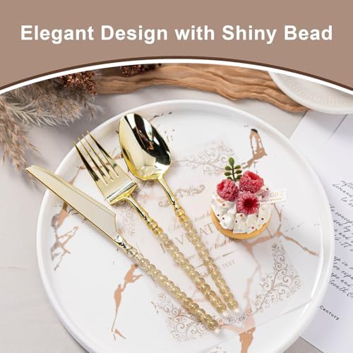 300PCS Gold Plastic Silverware, Heavy Duty Disposable Utensils Set - Image 3