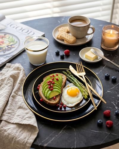 bUCLA 150PCS Black and Gold Plastic Plates - Black Gold Plastic Dinnerware Set Disposable - Include 25 Dinner / 25 Dessert Plates, 25 Knives, 25 Forks, 25 Spoons, 25 Cups, Ideal for Party & Graduation - Image 3