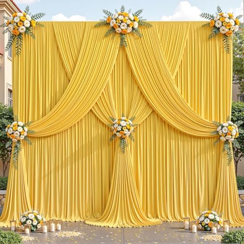 32ftx10ft Wrinkle Free Yellow Backdrop Curtain - 10 Feet Photography Backdrop Drapes, Silky Polyester Back Drop Cloth for Wedding Baby Shower Balloon Arch Background by Unknown