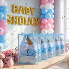 54 Pcs Baby Shower Prizes for Winners Prizes Gifts 6 Sets with Headbands Eye Masks Mirrors Hair Ties Hair Clips Socks Storage Bags Thank Card Gift Bag for Baby Shower Party Wedding (Blue) - Image 2