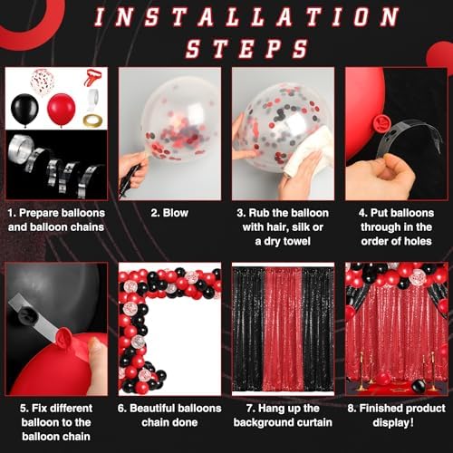 SmoothNovelty 137 Pcs 2026 Graduation Decoration Red Black Party Backdrop Kits - 4 Sequin Backdrop Curtain 133 Balloon Garland Kit Photo Prop Background for Prom Send Off Wedding Anniversary - Image 4