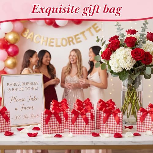 FunooFuno 50 Pack Red Gingham Gift Bags with Bows, Berry First Birthday - Image 5