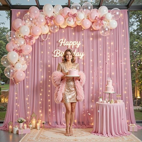 10ft×10ft Wrinkle Free Dusty Rose Backdrop Curtain Drapes, 2 Panels 5ftx10ft Sheer Tulle Chiffon Backdrop Panels Curtains for Wedding Baby Shower Birthday Party Stage Photo Home Decorations - Image 3