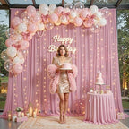 30ft×10ft Wrinkle Free Dusty Rose Backdrop Curtain Drapes, 6 Panels 5ftx10ft Sheer Tulle Chiffon Backdrop Panels Curtains for Wedding Baby Shower Birthday Party Stage Photo Home Decorations - Image 3